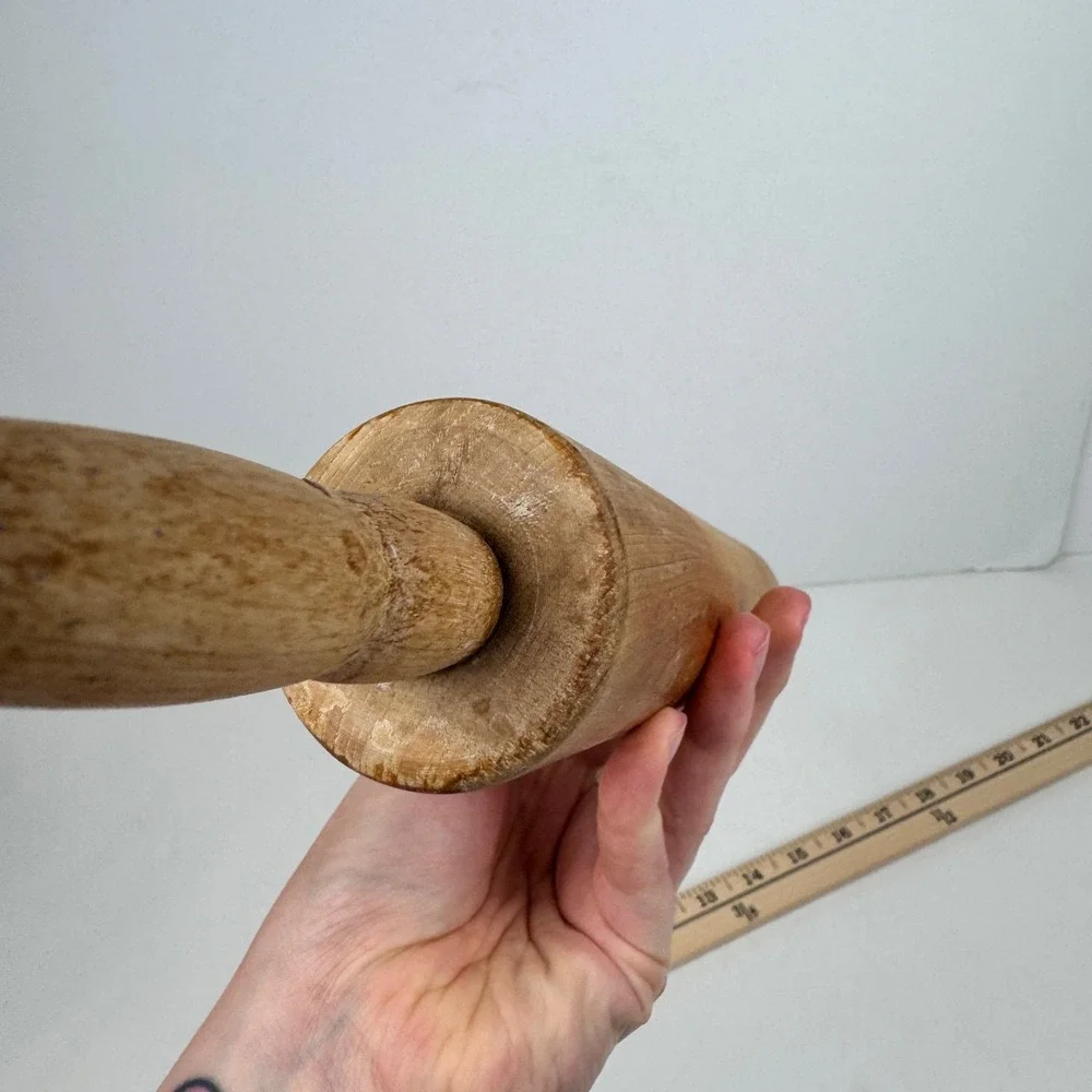 Vtg Wooden Rolling Pin w Handles tan cook baking Rustic Cottagecore grannycore
